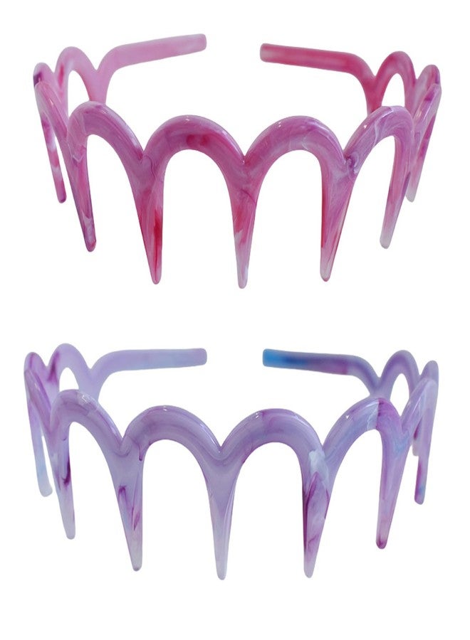 Spenlly 2Pcs Zig Zag Headbands for Women Girls, Plastic Shark Tooth Hair Comb Fashion Non Slip Teeth Hair Accessories (Pink Purple, One Size) - Image 1